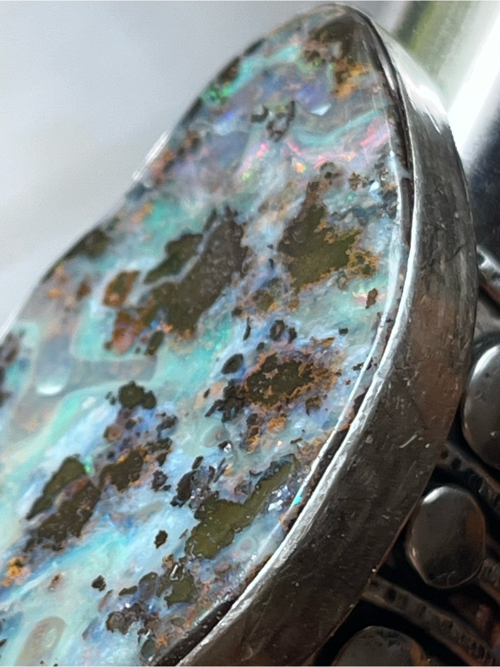 Huge beautiful OOAK opal statement Sterling wide band ring